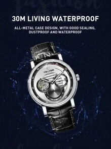 自动上链镂空表盘商务手表，防水，夜光，经典自动机械表男士