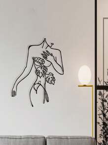 1PC Nghệ thuật treo tường trừu tượng đơn giản về cơ thể phụ nữ, nghệ thuật treo tường bằng kim loại, biển báo treo tường bằng kim loại hiện đại màu đen đẹp theo phong cách trang trại để treo bất kỳ phòng nào, trang trí tường, trang trí nhà cửa, trang trí phòng, trang trí tường - màu đen - Xem 2