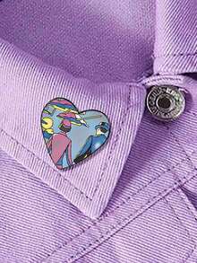 1PC 爱是奇怪和不寻常的定制心形胸针创意金属别针衬衫翻领时尚装饰男女万圣节礼物 - XA1184 - 查看 2