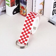 1pc New Nylon Canvas Belt, Fashion Versatile Waist Strap With Double Ring Buckle, Plaid Print Jeans Belt - A - View 9