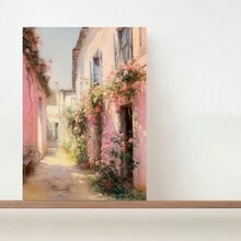 1 件，帆布挂画，实木框架画，粉色小巷画 | 复古欧洲意大利壁画 | 复古粉彩美学家居公寓装饰，家居装饰海报挂画 - 彩色 - 查看 8
