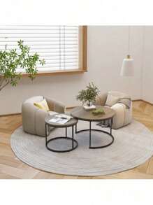 Nesting Coffee Table Set Of 2, 27.6Inch Round Coffee Table ,Industrial Wood Finish ,Made Of Sturdy MDF Tabletop And Iron Frame,With Sturdy Metal Frame,Sturdy And Durable, Exquisite Detail Design,Multi-Purpose, End Table Side Tables Suitable For Living Room ,Bedroom,Balcony Yard ,Brown.,HomeHaven8