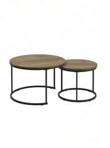 Nesting Coffee Table Set Of 2, 27.6Inch Round Coffee Table ,Industrial Wood Finish ,Made Of Sturdy MDF Tabletop And Iron Frame,With Sturdy Metal Frame,Sturdy And Durable, Exquisite Detail Design,Multi-Purpose, End Table Side Tables Suitable For Living Room ,Bedroom,Balcony Yard ,Brown.,HomeHaven8