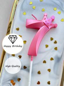 1pc Crown Shaped Numeric Birthday Candle, Colorful Party Decoration - Baby Pink - View 10