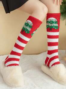 1 双可爱珊瑚绒圣诞袜，温暖厚实卡通过膝袜，适合秋冬季 - 彩色 - 查看 6