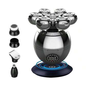 7D 男士充电式电动剃须刀，600mAh - 标准配置和 5 合 1 美容套装，精密刀片，剃须顺滑，带 Type-C 端口和充电底座，是节日和生日礼物的理想选择