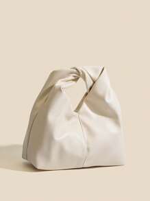 New Spring&Summer Korean Style Elegant High Quality Faux Leather Ruffle Cloud Shaped Handbag, Chic Tote Bag - Beige - View 1