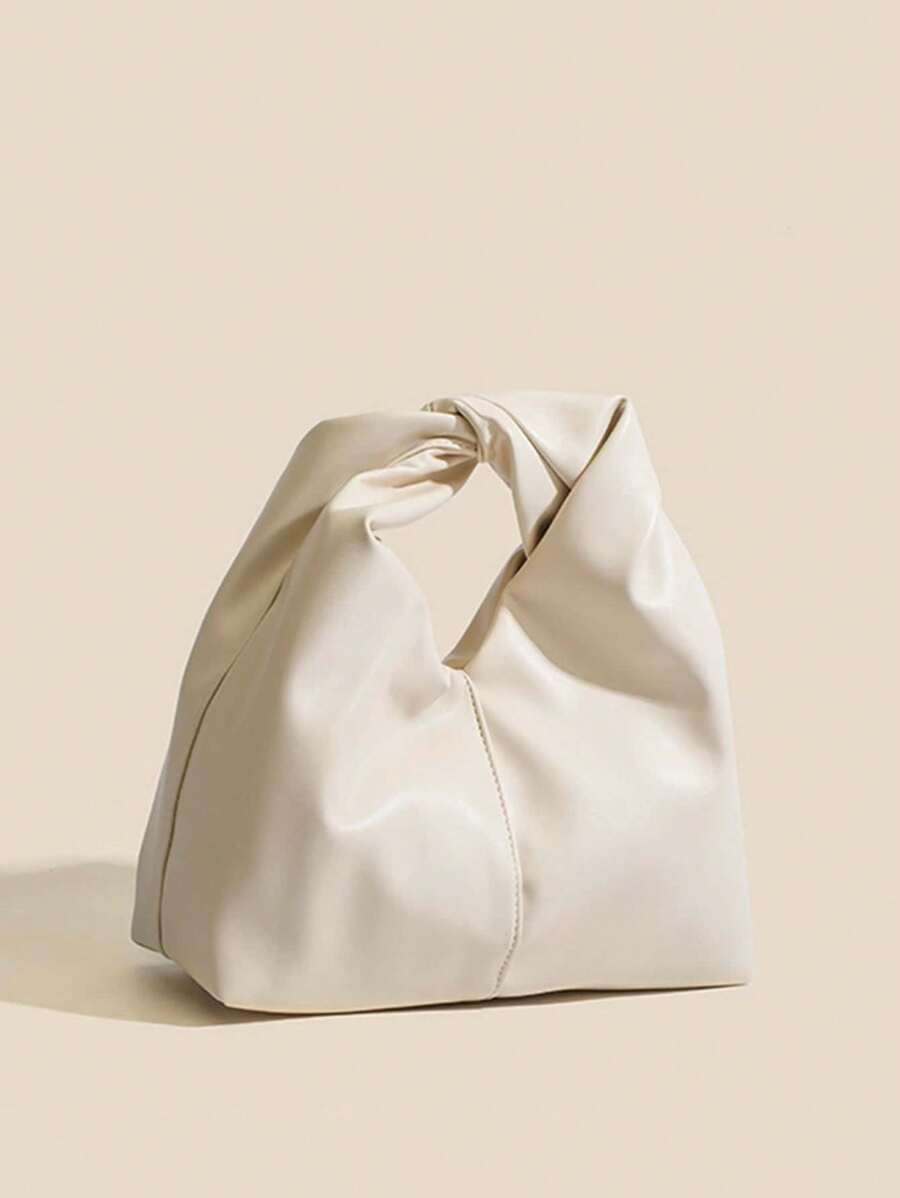 New Spring&Summer Korean Style Elegant High Quality Faux Leather Ruffle Cloud Shaped Handbag, Chic Tote Bag - Beige - View 1