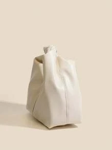 New Spring&Summer Korean Style Elegant High Quality Faux Leather Ruffle Cloud Shaped Handbag, Chic Tote Bag - Beige - View 3