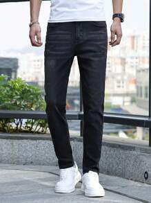 Men's Simple Fashionable Casual Denim Jeans - Black - View 5