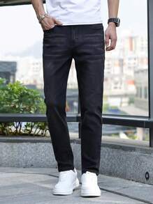 Men's Simple Fashionable Casual Denim Jeans - Black - View 2