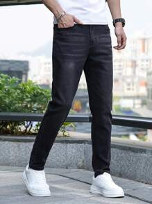 Men's Simple Fashionable Casual Denim Jeans - Black - View 4