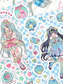 2 miếng dán giấy tổng hợp, Magical Twins, miếng dán hoạt hình phong cách Hàn Quốc thích hợp cho hành lý, ốp điện thoại, sổ tay, mũ bảo hiểm, ván trượt, sổ lưu niệm, miếng dán trang trí chống thấm nước, sáng tạo tự làm - Nhiều màu - Xem 6