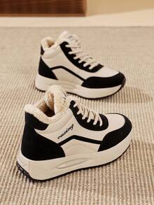 1 双女士厚底保暖防滑雪地靴，2024 年冬季新款韩版百搭轻便高帮冬鞋 - 黑色 - 查看 6