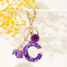 1 móc khóa chữ cái đầu màu tím, quả bóng lông nhỏ có tua rua, móc khóa chữ cái bằng nhựa cho túi xách và ba lô của phụ nữ - Quà tặng phụ kiện thời trang - Nhiều màu - Xem 31
