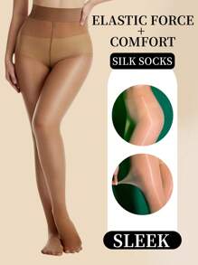 1双跨境欧美大码马油袜光滑美腿闪亮亮细撕裂透气连裤袜 - 咖啡棕 - 查看 1