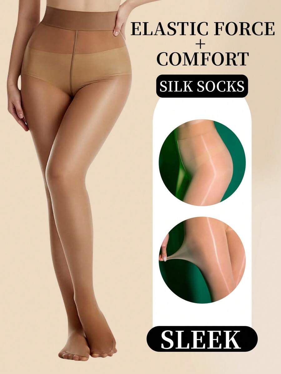 1双跨境欧美大码马油袜光滑美腿闪亮亮细撕裂透气连裤袜 - 咖啡棕 - 查看 1