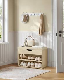 VASAGLE Shoe Changing Stool - Beige - View 1