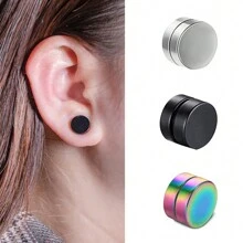 Stainless Steel Magnetic Clip-On Earrings, Minimalist Round Magnetic Ear Studs, Double Sided, Suitable For Men & Women, Sweet & Cute Style Healing Earring