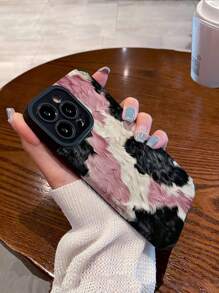 1 件粉色牛毛绒图案竖条纹 PU 皮革防摔防指纹防震软手机壳兼容 iPhone 和型号 - 彩色 - 查看 4