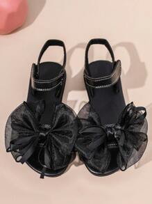 1 par de sandalias planas negras para niñas pequeñas con lazo transparente de malla, cierre de gancho y bucle, suela antideslizante, sandalias romanas lindas y elegantes, adecuadas para niñas de 3 a 12 años para uso diario, vacaciones y fiestas