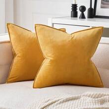 1pc Velvet Edged Square Cushion Cover, Solid Color, For Sofa, Bedroom, Car, 18x18 Inch (45x45cm)