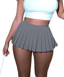 Women's Mini Pleated Skirts Sexy Club Y2k High Wiast Stretchy Tennis Skater A-Line Skirt - 灰色 - 查看 2