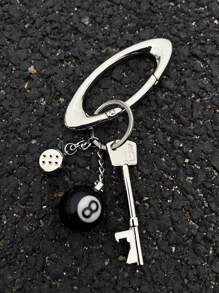 1 pièce/1 set, Pendentif de sac thème boule 8 noire, pendentif d'ornement de sac garçon/fille, ensemble de porte-clés mousqueton en alliage de zinc avec charms à la mode - clip ovale - pendentif passoire, décapsuleur pendant, pack d'accessoires combo de style de rue personnalisable, décoration de sac individualisée pour femmes, cadeau de rentrée scolaire, cadeau d'anniversaire, usage quotidien, cadeau de fête pour les amis