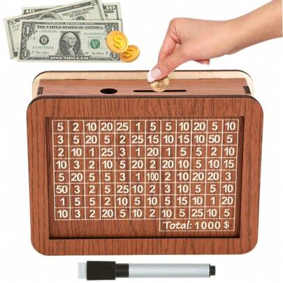 1pc Decoration Sign Piggy Bank DIY Wooden Money Box, Reusable & Writable. Suitable For Coins And Bills Best Gifts Birthday Graduation