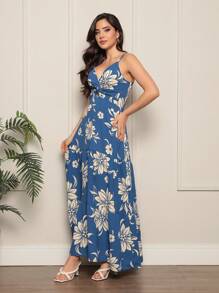 Women's Long Dress In Dune Fabric Print - Màu xanh lam - Xem 3