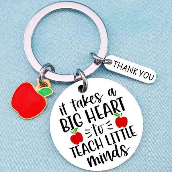 1pc Stainless Steel Apple Shape Keychain, Christmas Gift For Teachers