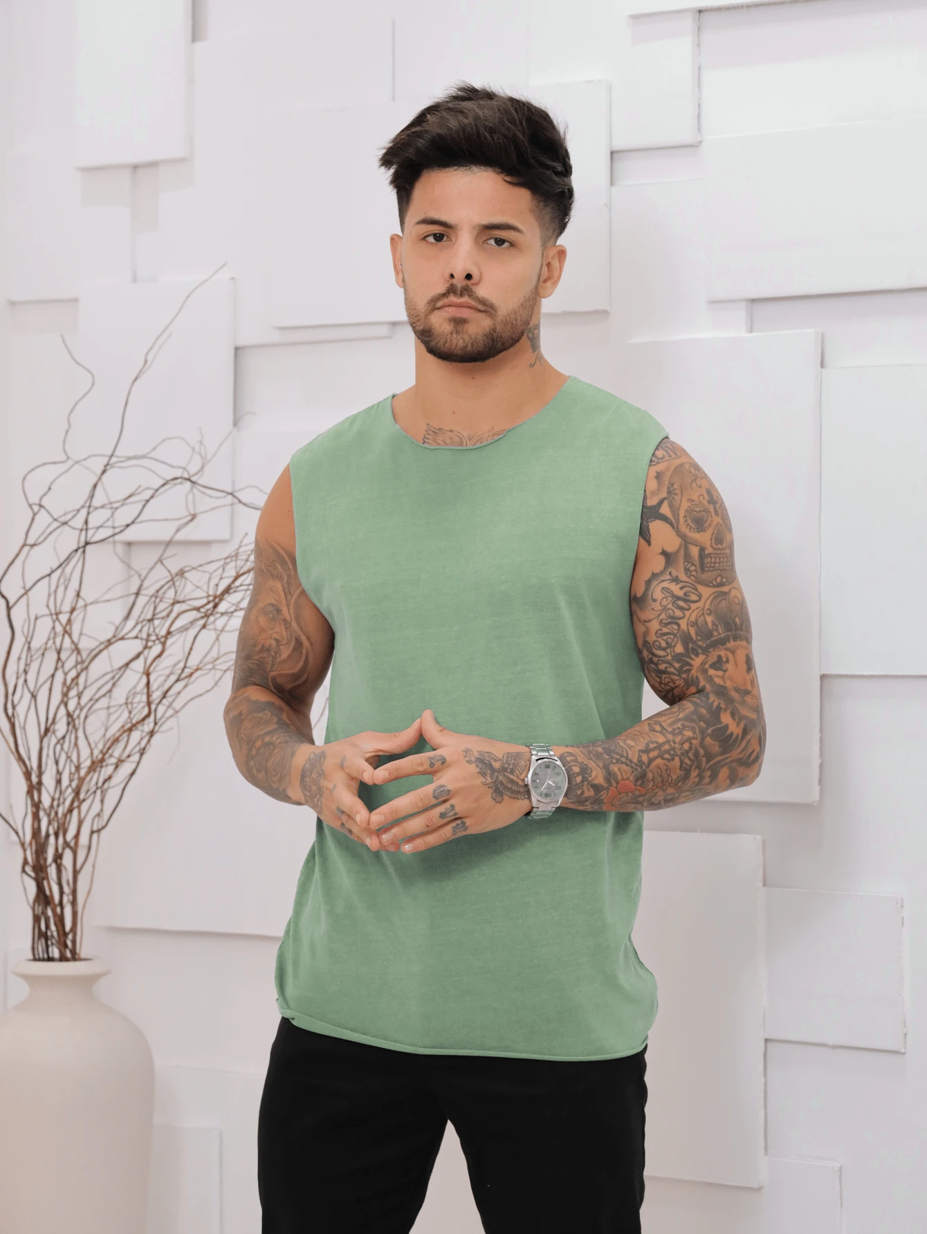 Men Tank Tops - Green - View 1