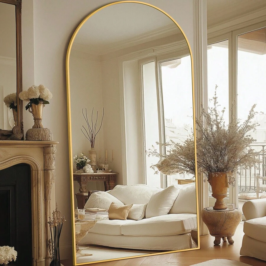 Antok Full Length Mirror, 81"X41" Oversized Arched Floor Mirror Freestanding, Full Body Mirror Floor Standing Mirror With Stand For Bedroom, Hanging Mounted Mirror For Living Room Cloakroom Home Decor Back To School Room Decor School Supplies - 金色 - 查看 1