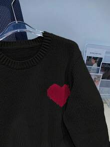 女士舒适长袖圆领心形毛衣，秋冬款