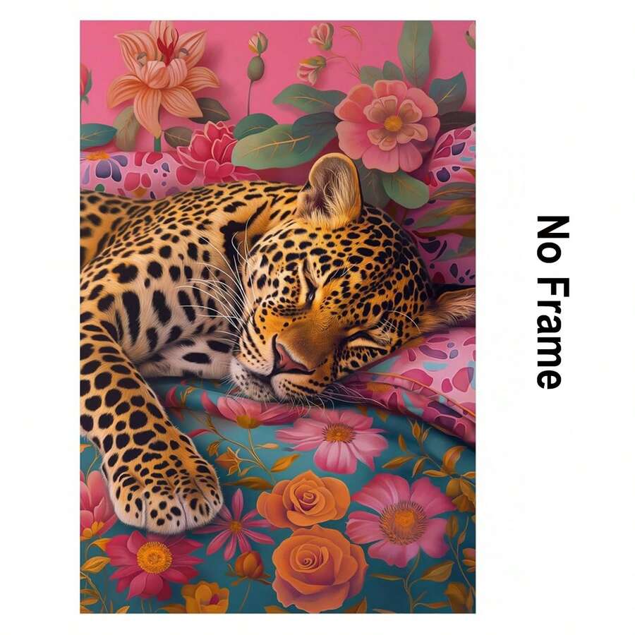 1 件豹纹帆布墙艺术时髦豹纹海报动物肖像艺术动物豹纹海报复古时尚墙艺术潮流豹纹绘画睡豹海报动物花卉印花无框架 - 彩色 - 查看 1