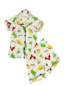 Kit 2 Children's Pajamas For American Boys Toddler Baby Blouse And Shorts With Buttons Summer Short With Collar Various Prints Comfortable Mesh For Sleeping Sizes 2 To 10 - 黑與白 - 查看 6