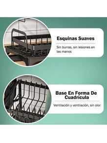 Escurridor de platos, 2 niveles de acero inoxidable, Escurridor de trastes grande y elegante para cocina, con soporte para tabla de cortar y cubiertos a prueba de oxido - Negro - Ver 8