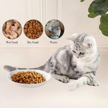 Set de 4 tazones de cerámica para gatos con diseños lindos, plato de bocadillos para gatos, adecuado para comida seca, húmeda y agua, set multipieza de alimentador para gatos, apto para gatos y perros pequeños, amigable para el bigote del gato para alimentación y bebida