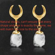 2PCS Stainless Steel Saddle Hangers Natural Stone Drop Ear Plugs Tunnels Plug Ear Gauges Stretching Ear Weight Body Piercing Jewelry - Natural Stone - View 28