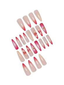 24 件杏仁假指甲套装，法式 3D 波浪图案甜美花卉装饰亮片，适合所有女士和女孩，配有指甲锉和胶水，易于涂抹和佩戴，升级您的指甲风格 - 珊瑚橙 - 查看 3