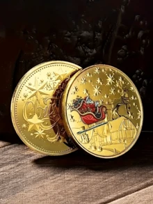 1 件圣诞纪念币套装 - 节日礼物装饰品、节日纪念品、圣诞袜礼物 - 带有圣诞老人雪橇设计的幸运挑战币，适合所有年龄段，圣诞礼物 - 彩色 - 查看 5