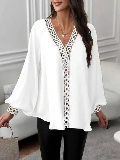 Camicia con maniche lunghe, rifiniture con volant, colore unico, bestseller, taglie comode