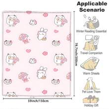 Blanket 1pc150*200cm Rabbit Flower Cat Cherry Fruit Copy Pattern Blanket Blanket Comfortable Soft Skin-Friendly Plush Blanket Flannel Blanket, Sofa Blanket Suitable For Adults At Home/Picnic/Travel, Gifts For Friends, Family And Partners To Keep Warm Warm Blanket Suitable For Bed Blankets, Air Conditioning Blankets, Bath Towels, Sofa Blankets, Pet Blankets, Nap Blankets, Suitable For All Scenes. - Multicolor - View 10