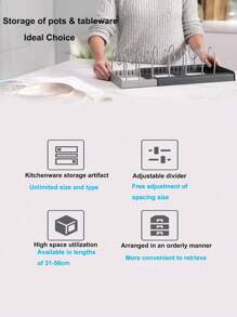 1개 조절 가능한 주방 냄비 뚜껑 수납 랙, 수납형 내부 캐비닛 냄비 & 팬 주방 정리대, 식탁 위 볼 & 접시 랙, 뚜껑 홀더, 주방 용품 서랍 정리대