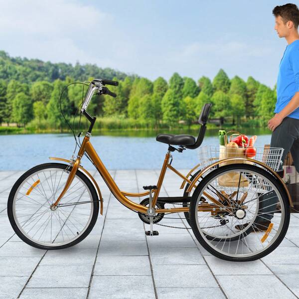 Dreirad für Erwachsene, Dreirad 24 Zoll Fahrrad mit Korb 3 Rad Fahrrad für Erwachsene Adult Tricycle 3-Rad-Dreirad-Ohne Licht,Geschenke für Familie