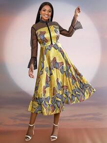 Đầm nơ kẻ sọc lưới thanh lịch cho nữ, váy dự tiệc quyến rũ, váy dạ hội cocktail bán trang trọng dài tay, cho sinh nhật, khách dự tiệc cưới, tốt nghiệp, tiệc tối, dạ hội - Nhiều màu - Xem 8