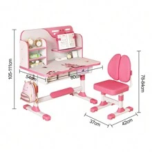 2Pcs/Set Premium Study Desk Chair Set, Height Adjustable  School Study Table Chair Set With Astronaut Pattern, Ergonomic Desk Chair With Large Writing Board, Bookshelf And Drawer (Pink, Blue)