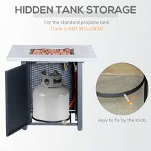 Outsunny Square Propane Gas Fire Pit Table, 40000 BTU Rattan Smokeless Firepit Patio Heater With Lava Rocks And Lid, 71cm X 71cm X 62cm, Black - Black - View 4