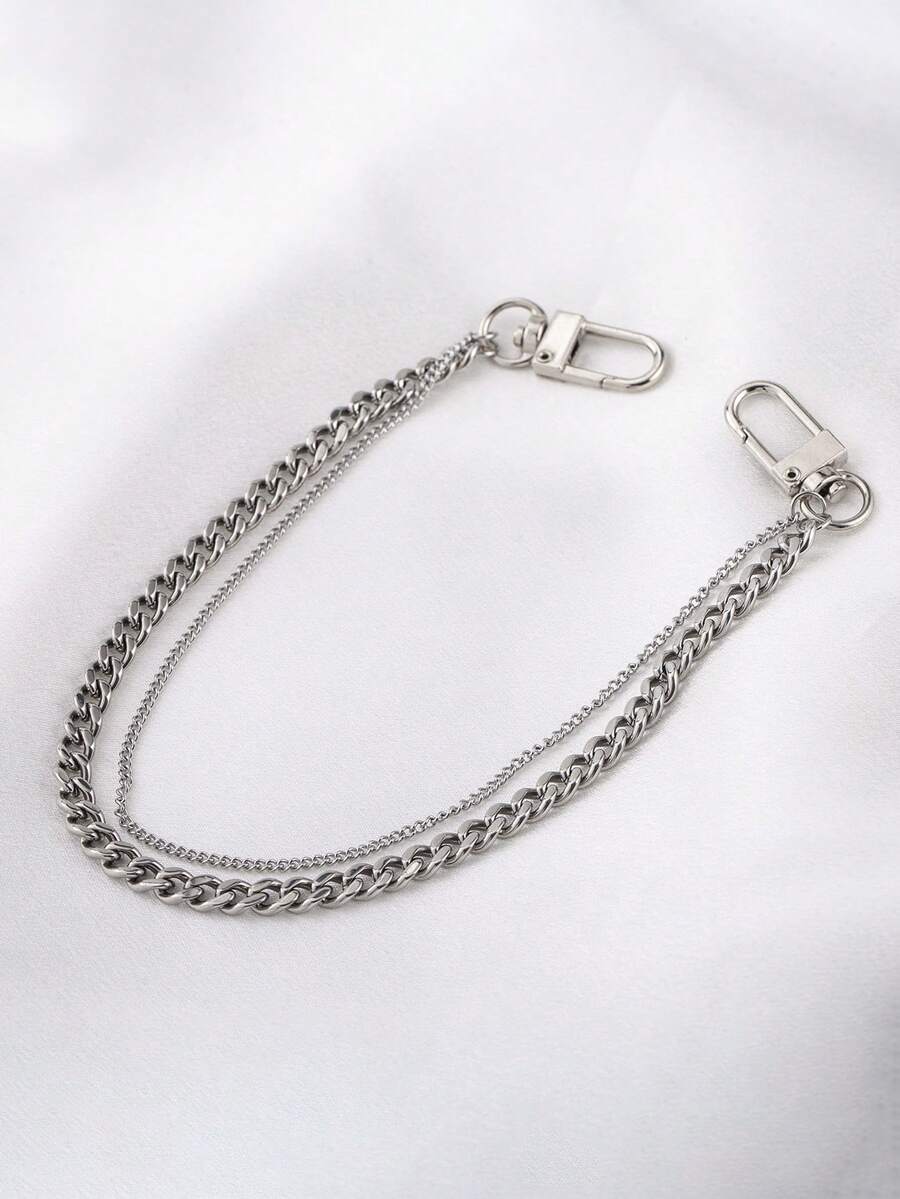 1 chiếc quần xích hai lớp bằng thép không gỉ phong cách kim loại tối giản dành cho nam phụ kiện thường ngày - Bạc - Xem 1