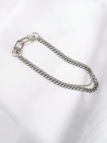 1 chiếc quần xích hai lớp bằng thép không gỉ phong cách kim loại tối giản dành cho nam phụ kiện thường ngày - Bạc - Xem 4